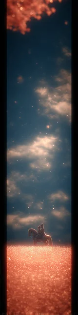 Free aesthetic bookmark featuring a person on horseback in red grass